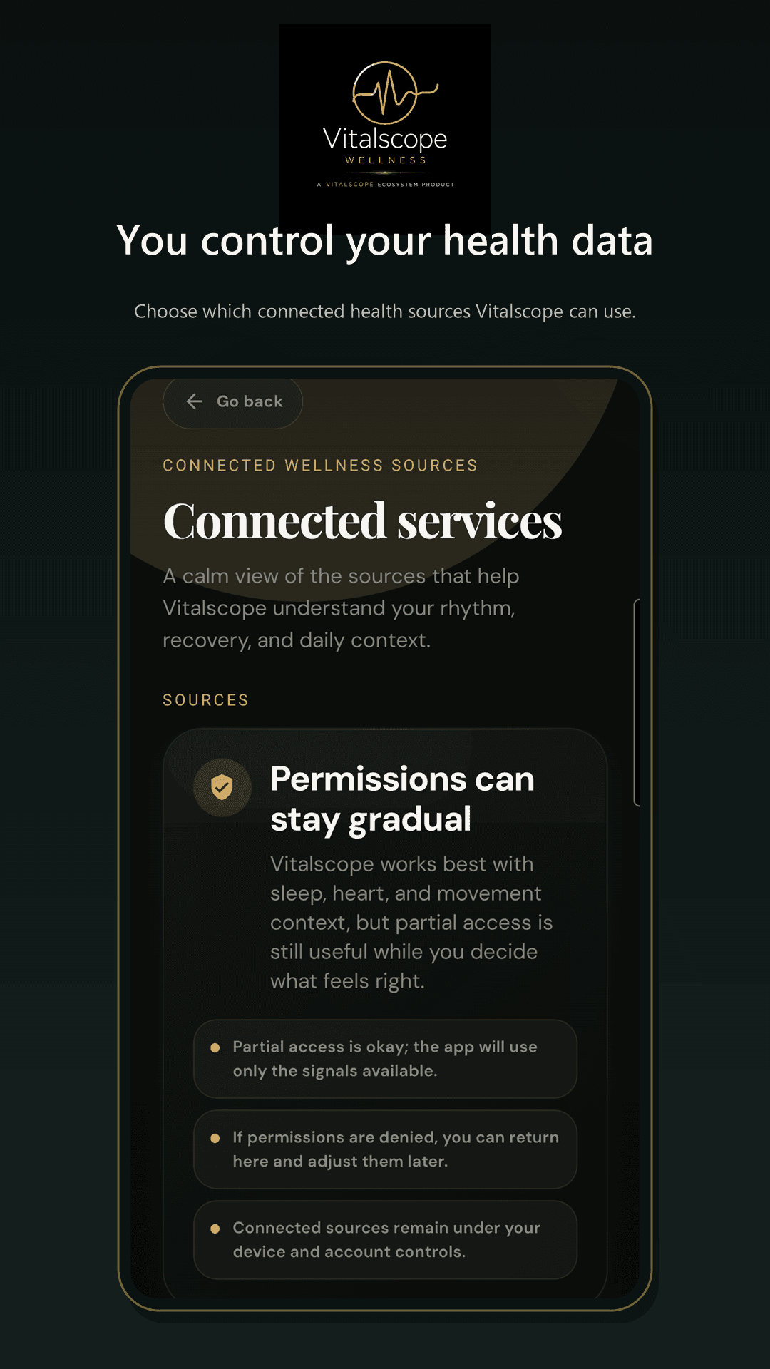 Vitalscope Wellness Health Connect screen